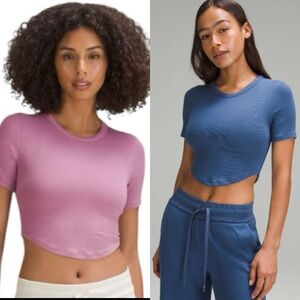(2) Lululemon Crop Top Hold Tight Baby Doll Tee Velvet Dust Purple Blue 6 M